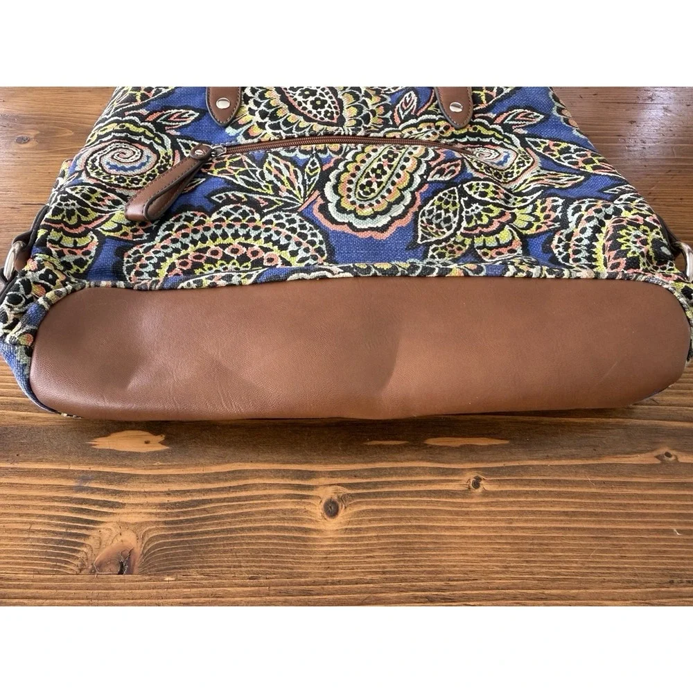 Vintage Relic Purse Tote Blue & Brown Canvas Bohemian Geometric